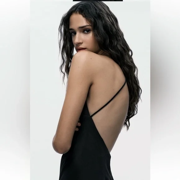 Last one 🚨Zara STRAPPY GAUZE Maxi Dress V-neck Open back strap Lining M NWT - Picture 6 of 13